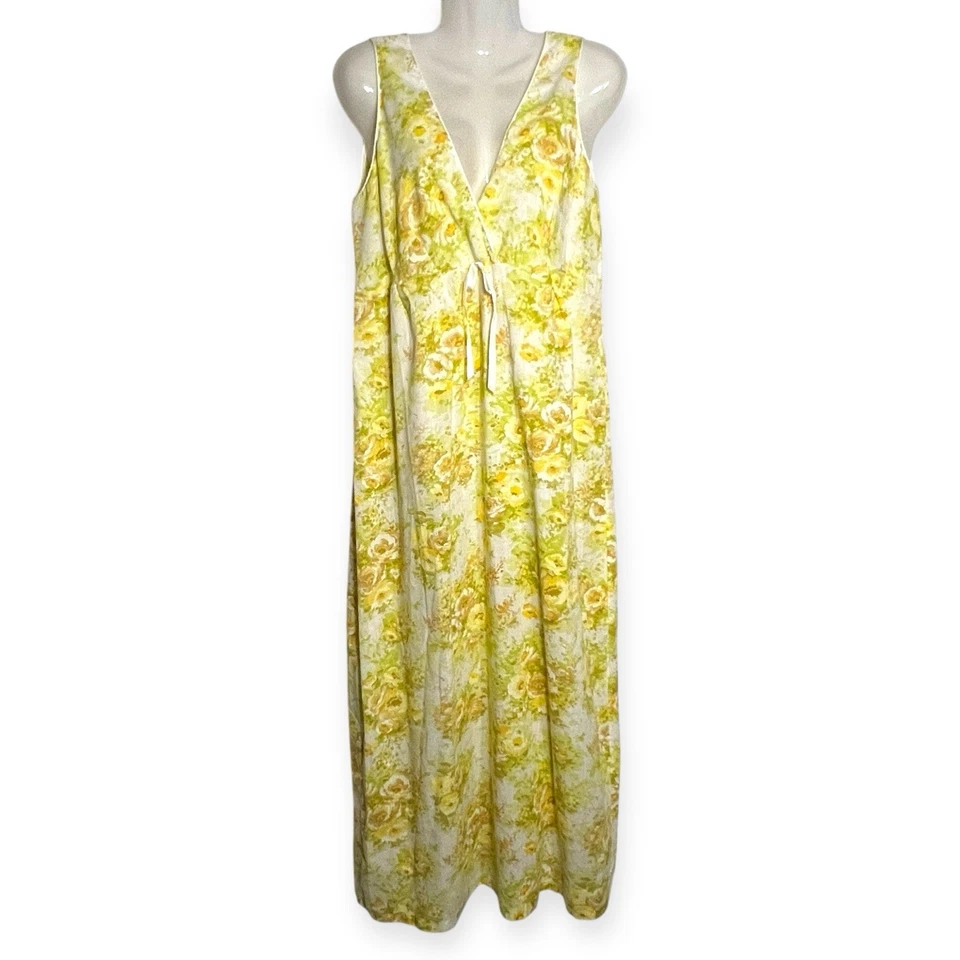 Camisón de Colección SEARS Largo Amarillo Perma-Prest Mezcla Algodón Floral Sin Mangas 36 Foto 2 de 4