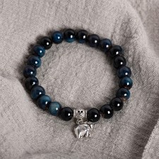 Ceramic Elephant Bracelet Boho Beaded Stretchable Gemstone Blue Unisex 2 Sizes