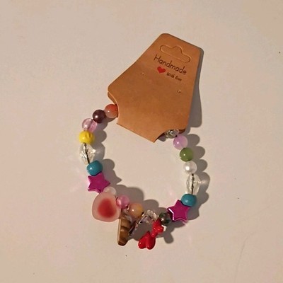 Handmade Multicolor Plastic Beaded Charm Bracelet Star Theme Dangle No Closure