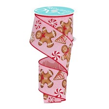 Christmas Gingerbread Peppermint Wired Edge Ribbon 2.5 Inch x 10 Yards Pink