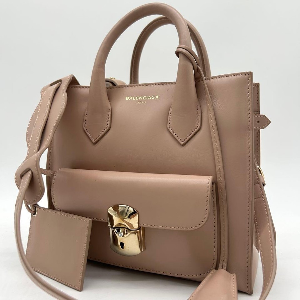 Balenciaga All Afternoon 2way Leather Handbag Pink Beige Shoulder Bag