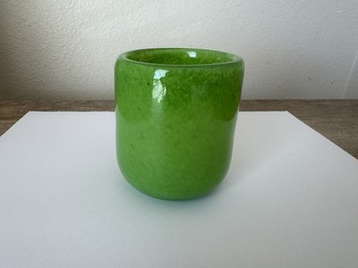 Green Art Glass Candleholder Votive Tea Light Hand Blown Artist Signed