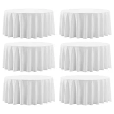 Round Tablecloth 120 Inch 6 Pack White Tablecloths Washable Decorative Linen ...