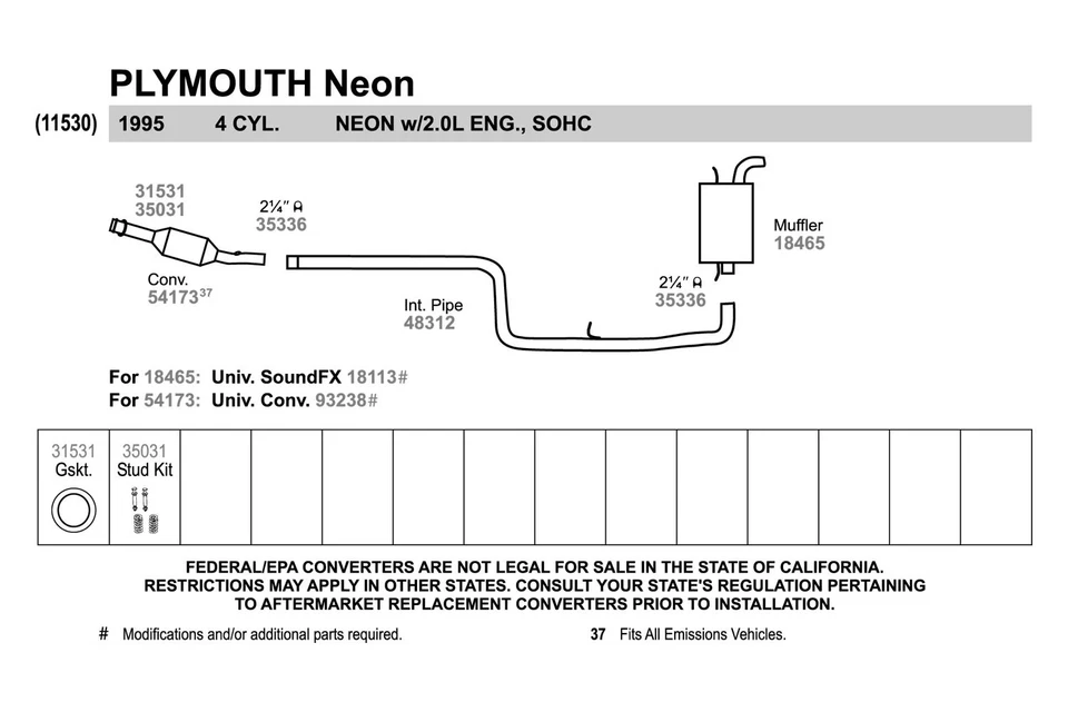 For Dodge Neon 1995-1999 Walker Aluminized Steel Exhaust Intermediate Pipe Foto 3 de 4