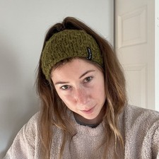 WW Knits Olive Green Chunky Hand Knit Wool Headband Ear Warmer One Size