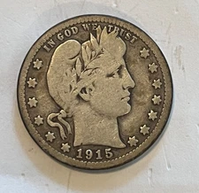 1915-s Barber Quarter , VG+,  better date & grade
