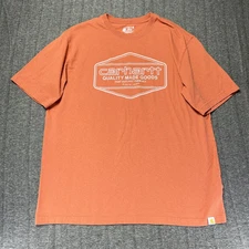 Carhartt Shirt Mens Large Orange Loose Fit Short Sleeve Graphic Print Crew Neck