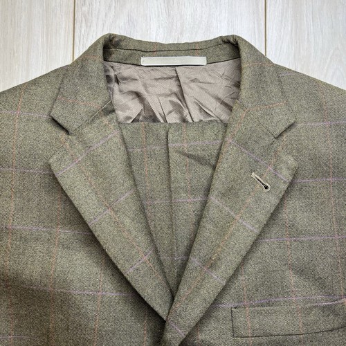 Burberry Windowpane Unlined Wool 2-Pc Suit Mens Size 42R 35Wx30L Brown 3 Button