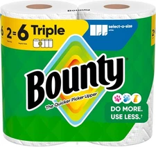 Bounty Select-A-Size Paper Towels White 2 Triple Rolls = 6 Regular