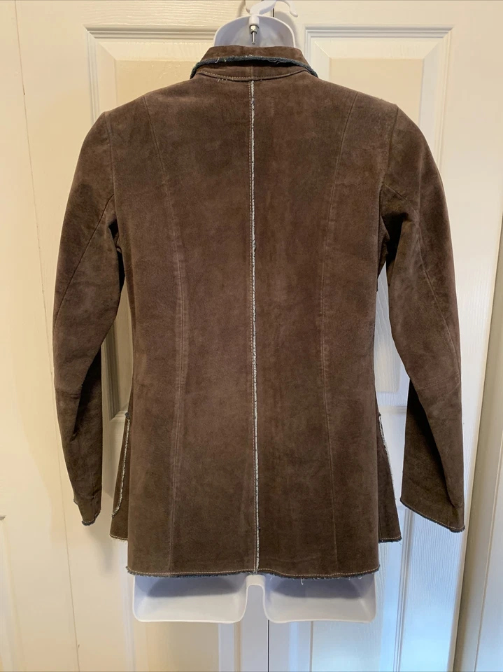 Jane Doe Women's Genuine Brown Leather Denim Jacket Unfinished Seams Size Small - Image 2 of 4