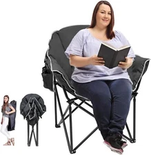 Oversized Heavy-Duty Club Folding Camping Chair w/ Pocket Moon, Round, Saucer