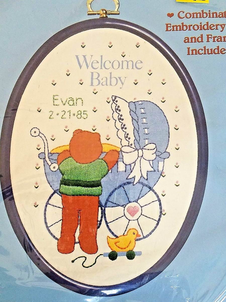 WELCOME BABY BIRTH RECORD 7530 Embroidery Kit Dimensions