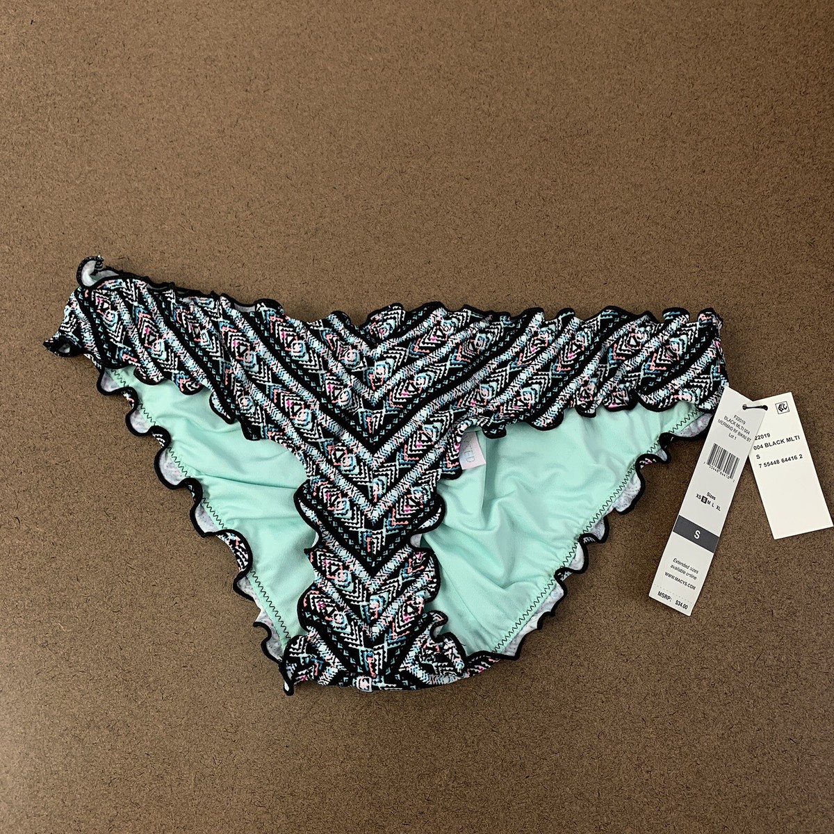 SUNDAZED Mermaid Ruffled Cheeky Bikini Bottom Azteca Design Size