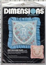 "Hearts Monogram Pillow" 1984 Dimensions Net Darning Lace Kit 13"x13" 4804