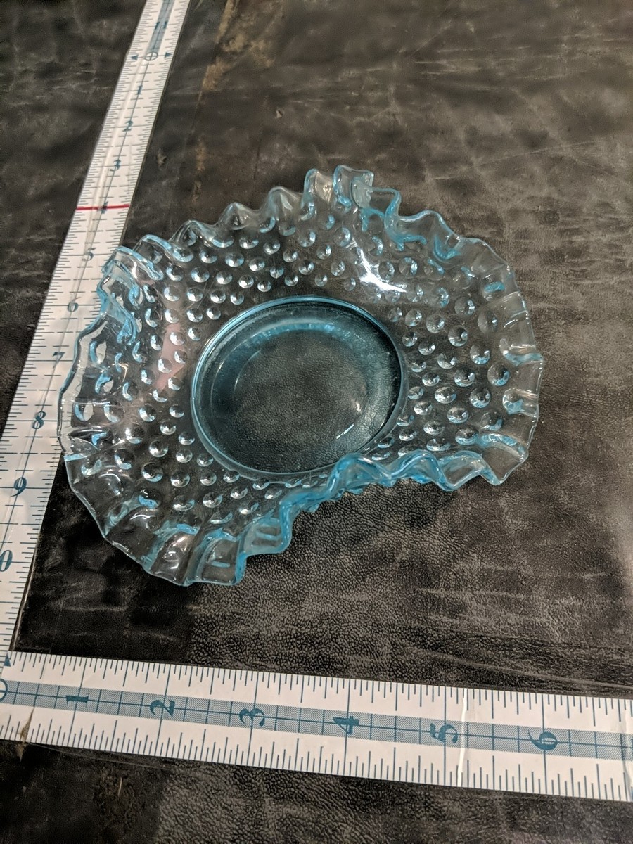 Fenton Art Glass Bon Bon Candy Dish Opalescent Blue Hobnail Double