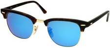 Ray Ban Clubmaster Tortoise Frame Blue Mirror Flash Lens RB3016 1145/17