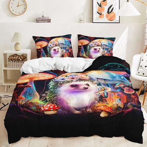 Mushroom Hedgehog Butterfly Blue Purple Pink Doona Duvet Quilt Cover Bed Set - Bild 3 von 32