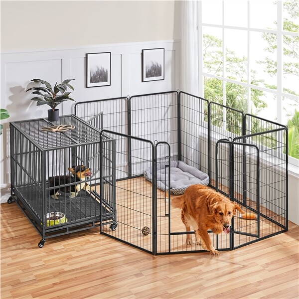 Panels Dog Playpen Metal Dog Fence with Easy-Carry Straps Stakes  Storage Bag