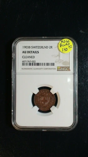 1903 B SWITZERLAND TWO RAPPEN NGC ABOUT UNCIRCULATED 2R Coin PRICED TO SELL!