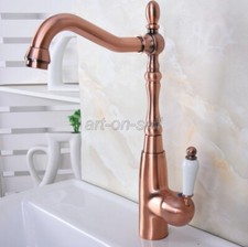 Antique Red Copper Swivel Spout Kitchen Sink Vessel faucet Basin Mixer Tap