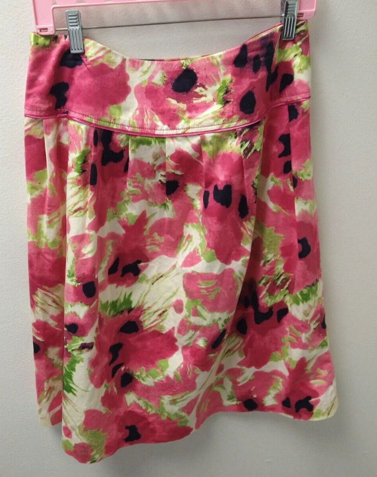 女式 Sharagano 裙 10 花卉打褶喇叭 Bloomcore Cottagecore 30 英寸腰 — 第 2/4 张图片