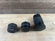 Vintage Camera Lot Of 3 Lenses Minolta Rokkor-x 50mm Soligor 35-200mm CPC 28mm