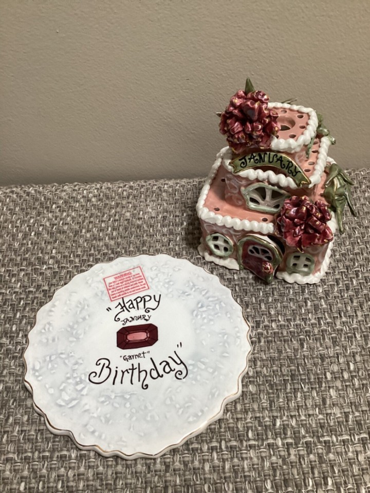 Ceramic January Birthday Cake Candle Holder Heather Goldminc Blue Sky