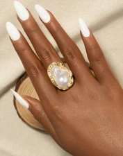 Big Cultured Baroque Pearl Statement Ring Adjustable