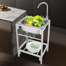 Kitchen Utility Single Sink Free Standing Bathroom Laundry Sink w/Faucet  Stand
