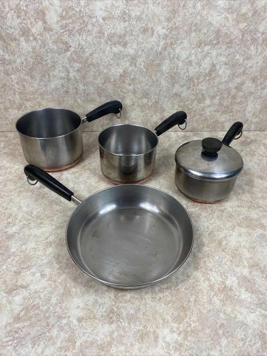 Revere Ware Copper Bottom Pots Pans Lot With One Skillet Great For Camping  JS