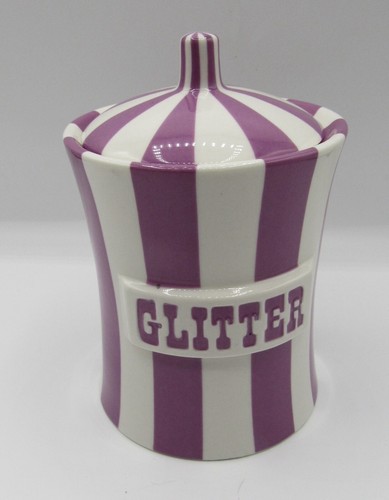 Jonathan Adler Glitter canister purple/white stripe ceramic lidded box circus