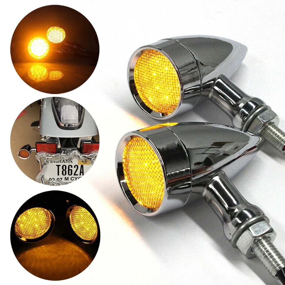 Motorcycle Chrome LED Bullet Turn Signal Blinker Light Amber For Harley 1200 883 Foto 3 de 4