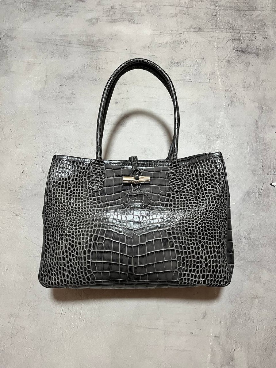 Longchamp Croc Embossed Leather Handbag A4 Gray | eBay