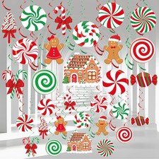 36 PCS Christmas Hanging Swirls Decorations Pre-Strung Candy Gingerbread Man ...