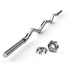 47" EZ Curl Bar Weight Lifting Bar, for Hip 1 inch-silver