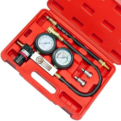#ad Cylinder Leak Down Tester Kit Dual Pressure Gauges Engine Compression Red $60.99