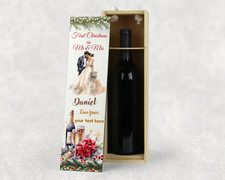Personalised Wooden Wine Gift Box – First Christmas as Mr & Mrs – Custom Name
