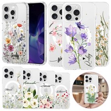 For iPhone 17 16 15 Pro Max 14 Flower Customized Magsafe Hard Acrylic Case Cover