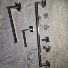 9 Piece Silver Metal Modern Bathroom Accessory Set Wall Mounted Brushed Finish