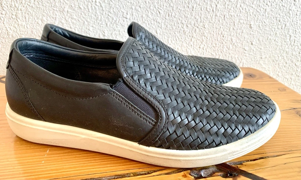 Ecco 39 Woven Womens Sz 8.5 Shoes Black Leather slip on Extra Width Sneaker - Image 3 of 4