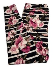 LuLaRoe Leggings TC Tall Curvy Floral BLACK PINK Stripe ROSE Flower Fun Stretchy