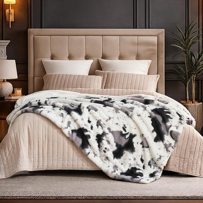 Cow Print Faux Fur Throw Blanket Animal Printed Blankets Super Soft Warm Thick