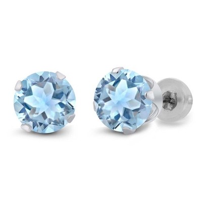 1.50 Ct Round Sky Blue Aquamarine 14K White Gold Earrings