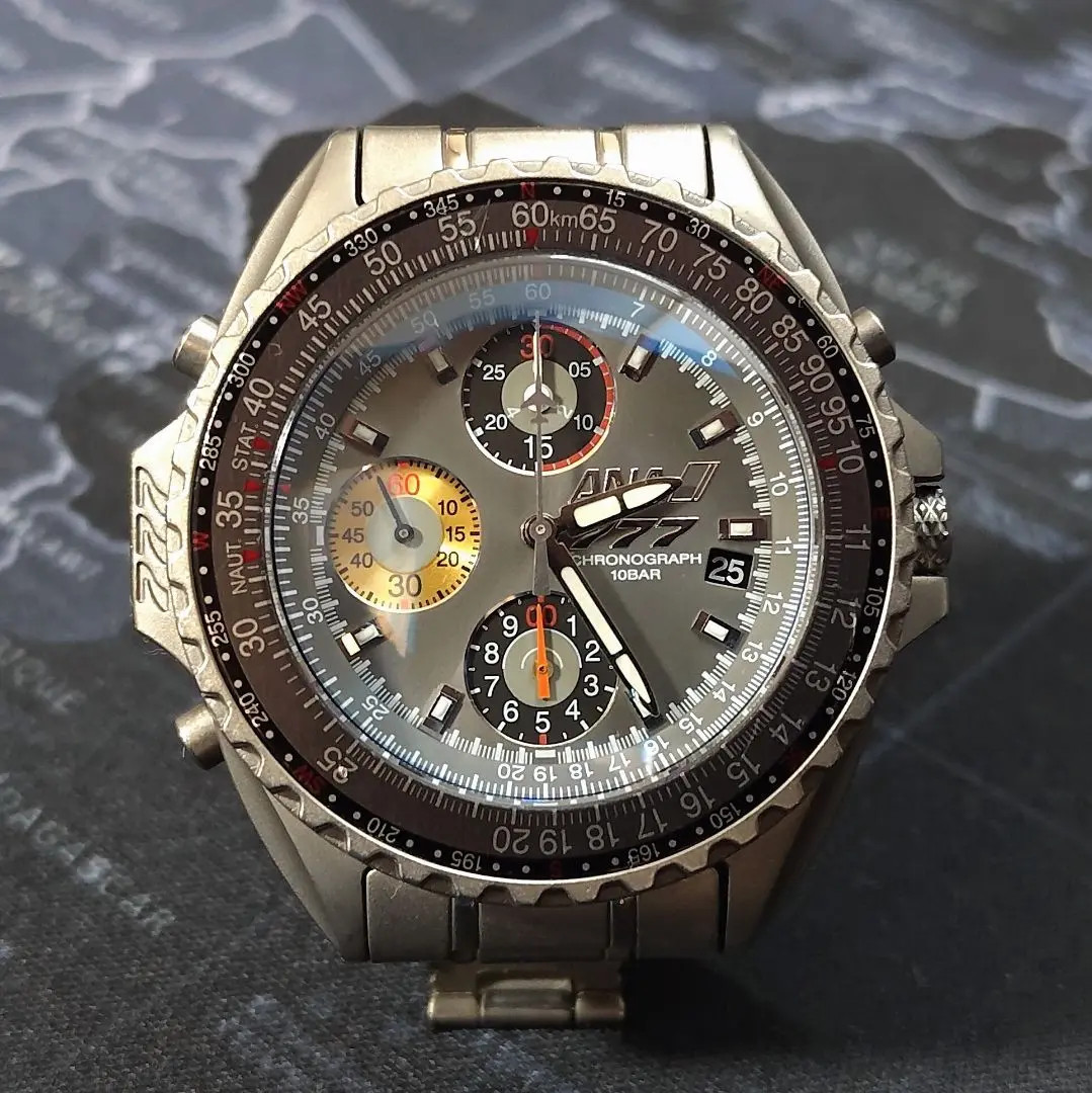 Seiko Ana Flight Chronograph 777 Titanium Grey Watch Japan F