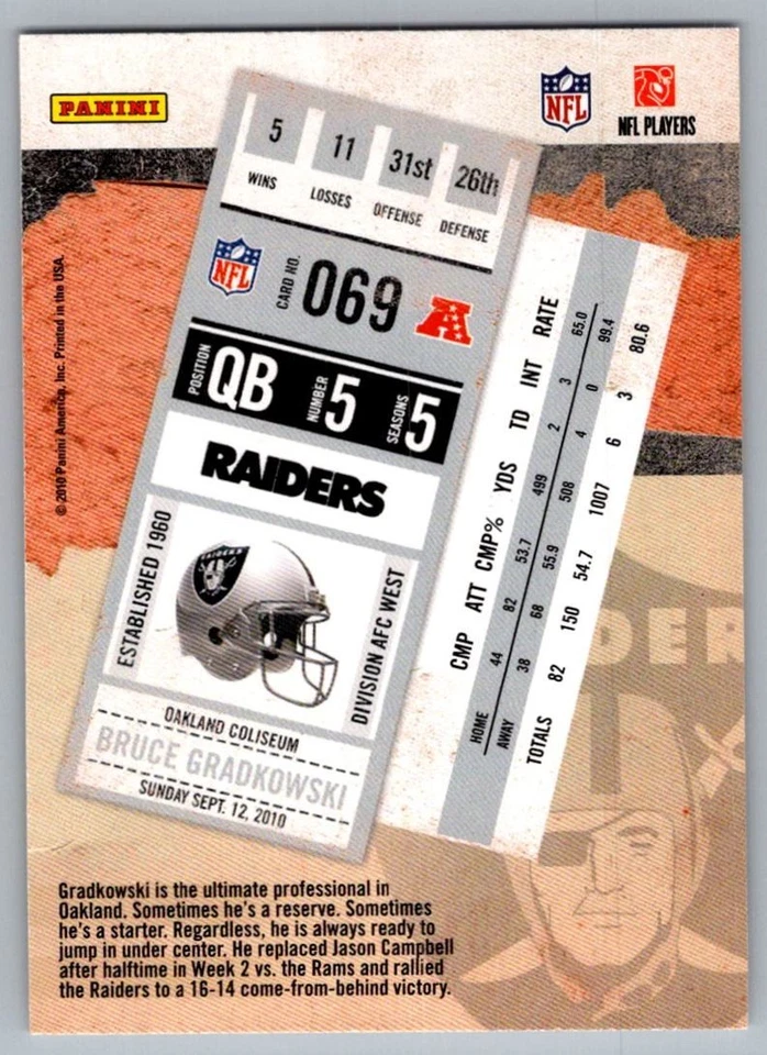 2010 Playoff Contenders Bruce Gradkowski Oakland Raiders #69 - Image 2 of 2