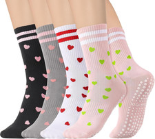 4 Pairs Pilates Yoga Grip Socks for Women,Non Slip Pilates Grip Socks Long Cotto