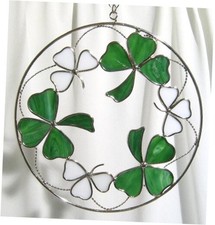 Shamrock  White Clover Suncatcher   8.5" Round Ring with Open Design  