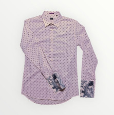 Paul Smith Made in Italy Pink Star Print Shirt 15/38 Tailored Fit Contrast Cuffs