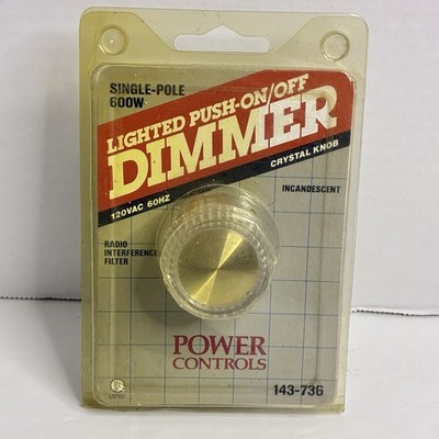NOS Power Controls 143-736 Lighted Push On/Off Dimmer Switch 600W Crystal Knob