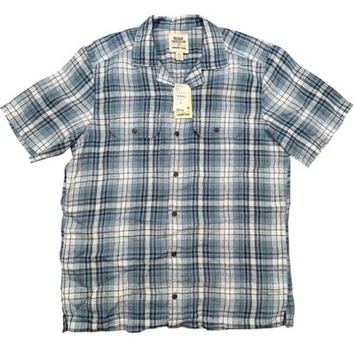 NWT Lands End Blake Shelton Blue Plaid Linen Short Sleeve Button Up Mens Medium
